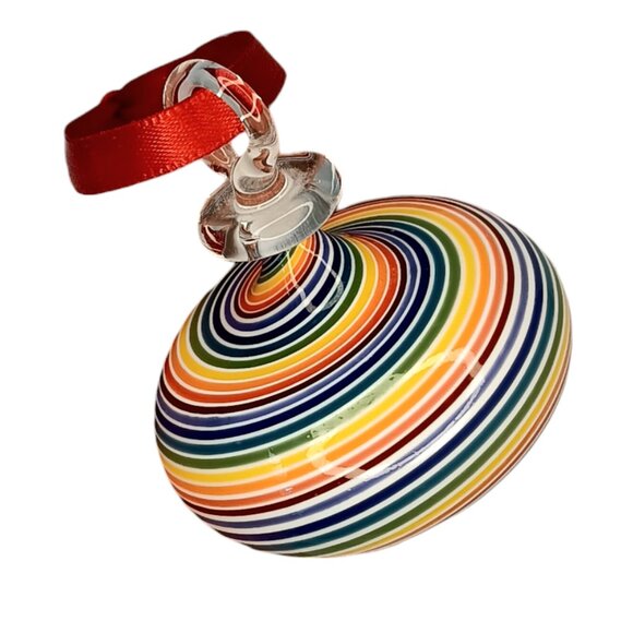 Spinning Top Glass Ornament Spiral Striped Red Blue Green Yellow Size 2" x 2" - Picture 4 of 7
